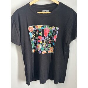 RUN DMC Floral Logo Graphic T Shirt Black Short Sleeve Cotton Men's Size L